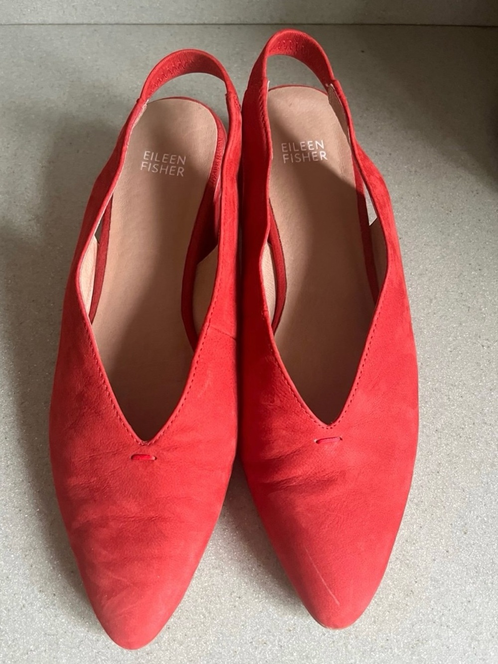 Eileen Fisher Red Suede Pointed Slingback wedge Mules Sz 9